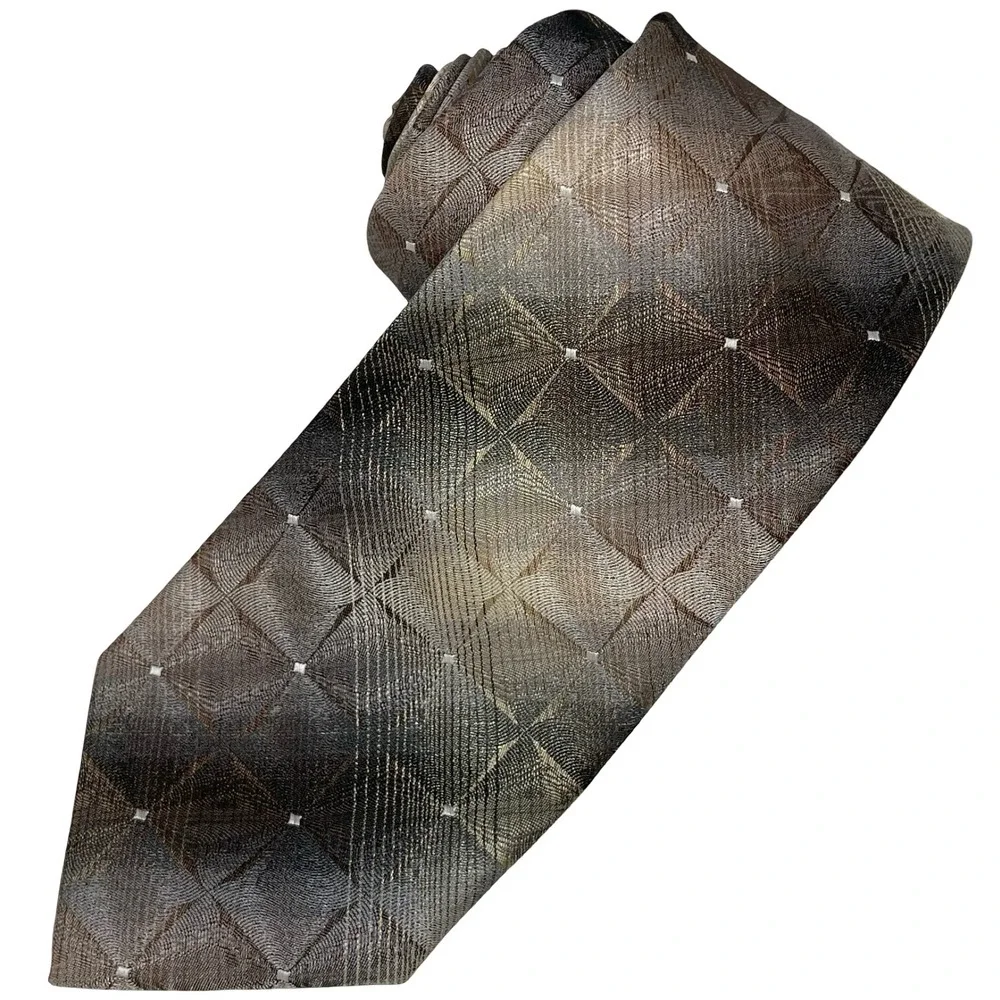 Vintage Van Heusen Necktie Tie Men Brown Geometric Textured Business 90s Y2K